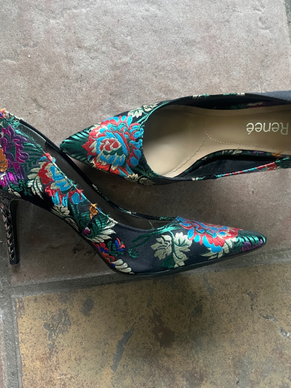 J. Renee Black Floral Embroidered Pointed-Toe Pump